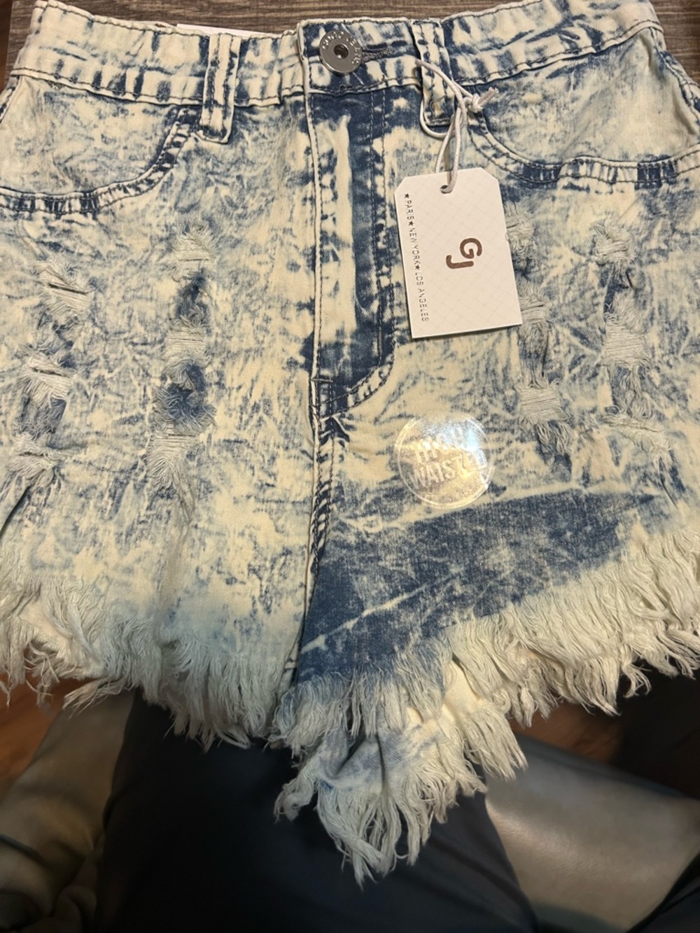 GOGO Acid Wash Blue and White Distressed Denim Shorts NWT